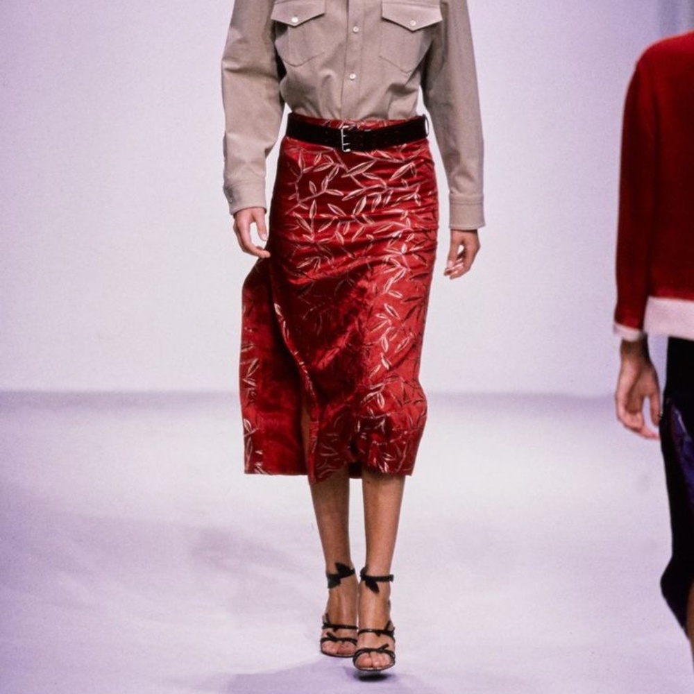 Vintage Prada Spring 1997 Bamboo Print Silk Skirt